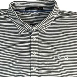 RLX Ralph Lauren Mens Polo Golf Shirt XL Grey White Stripe Performance Wicking
